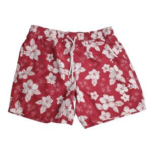 Mens Essentials Red White Floral Swim Trunks With Drawstring Size Large